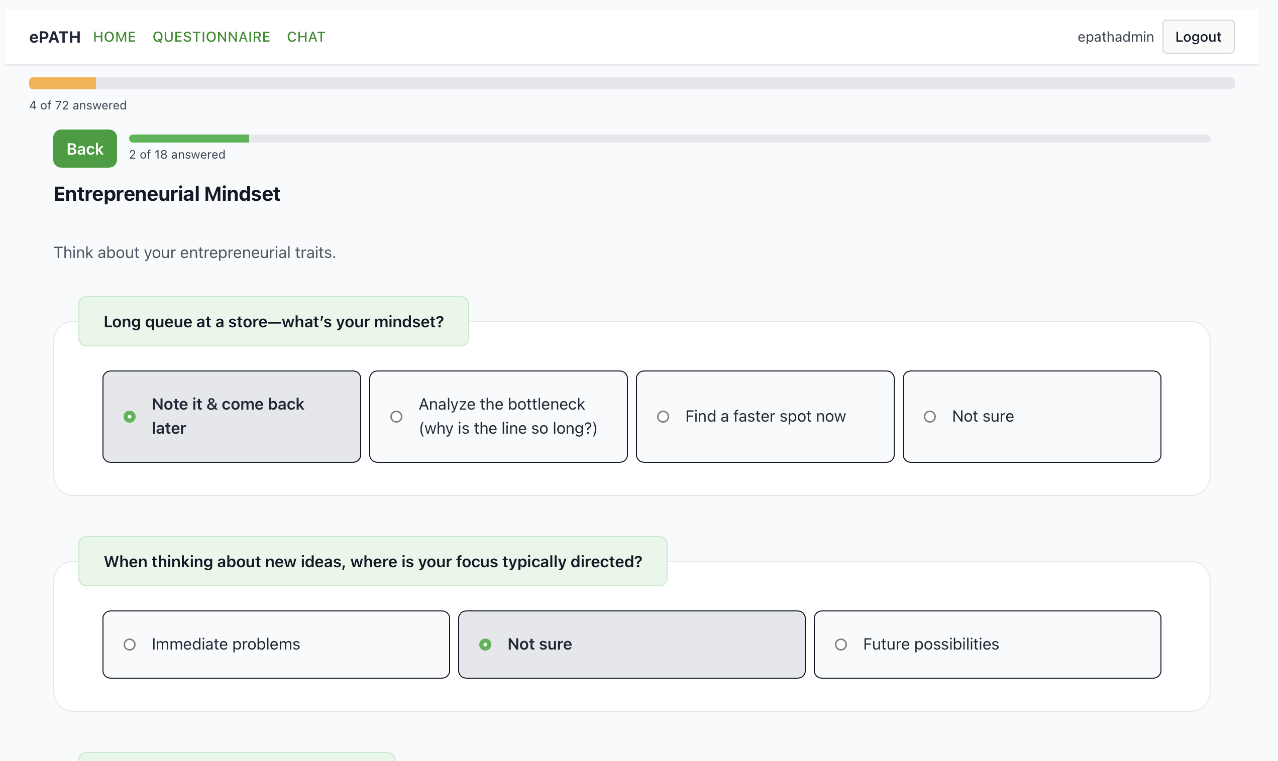 Entrepreneurial mindset assessment